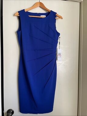 Calvin Klein Cobalt Blue Sleeveless Sheath Midi Dress 10p